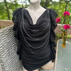 Robert Rodriguez Black Draped Top with Chain Detail